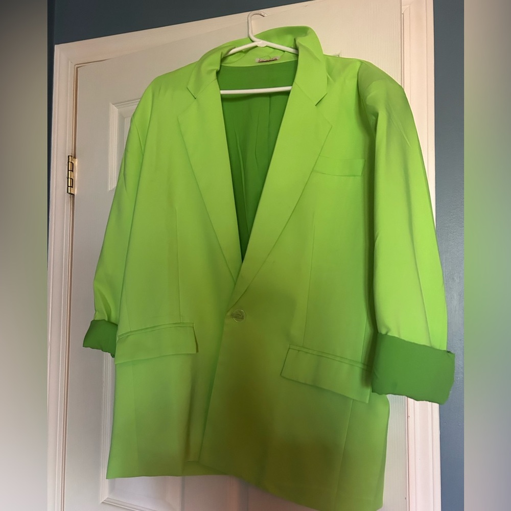 Dressed in Lala Neon Green Oversized blazer.